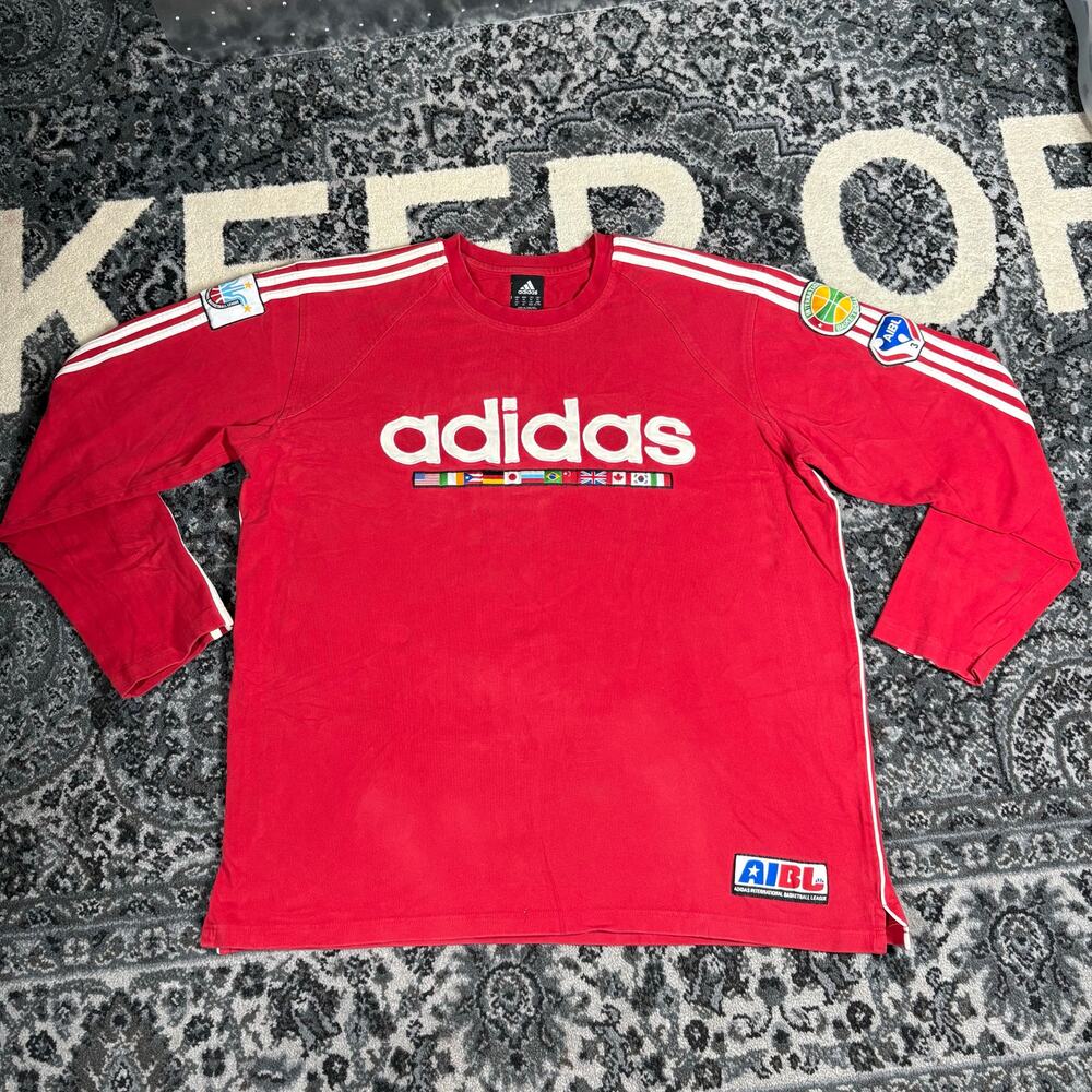 VTG Y2K Adidas International Basketball League Red Long Sleeve Shirt Men Sz XL